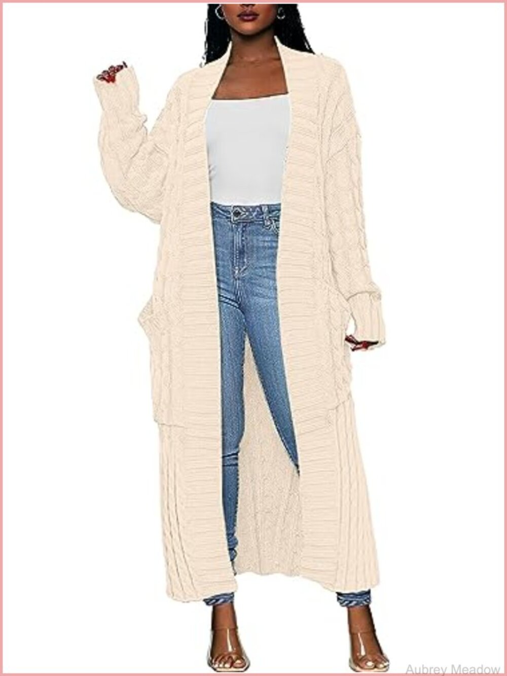 Long Open Front Cable Knit Cardigan Sweater Maxi Loose Fit Fall Layer